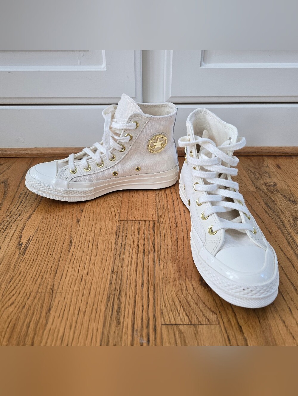 Converse Women's Chuck Taylor 70s Off White High-Top Sneakers Gold Logo